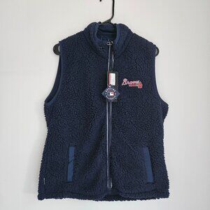 Atlanta Braves Women's Grace Vest Antigua Blue Sherpa Fleece Zip Front Size L